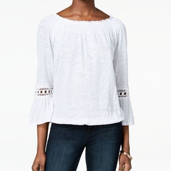 INC International Concepts Tops - INC White Linen Peasant Top